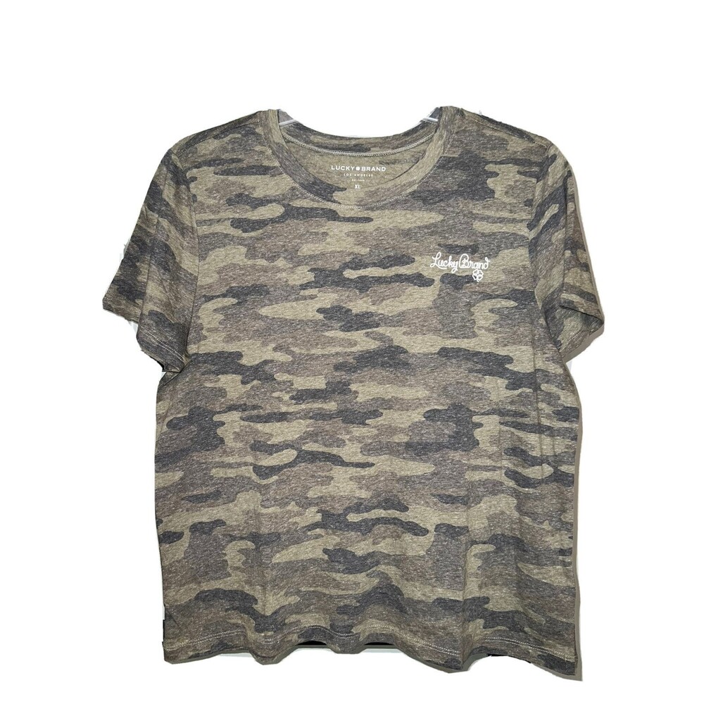 NWT Lucky Brand COZY CAMO CREW Vintage Wash Top Camouflage T-Shirt  LARGE L